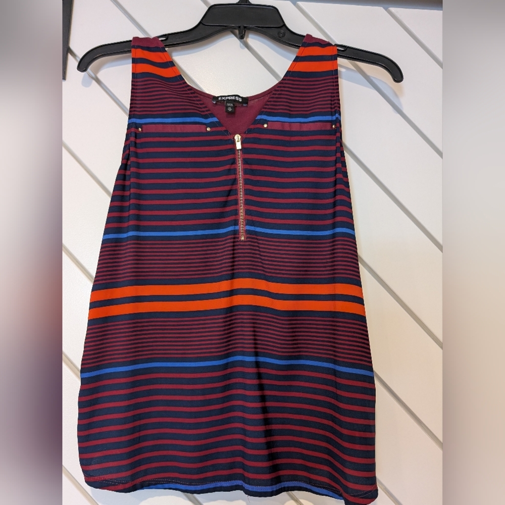 Express Hudson Striped Zipper V-neck Sleeveless Blouse